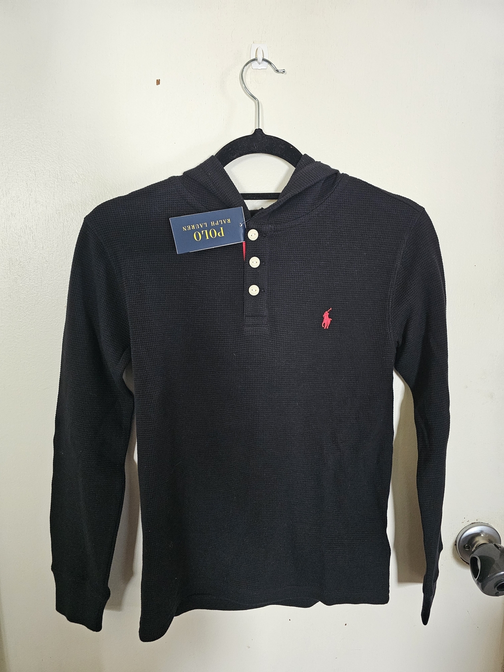 Polo by Ralph Lauren Black Henley with Yellow Logo , Size 10/12